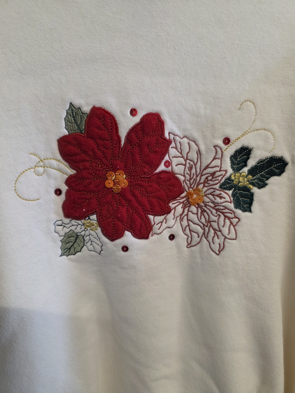 Holiday Editions Poinsettia Embroidered Sweatshirt